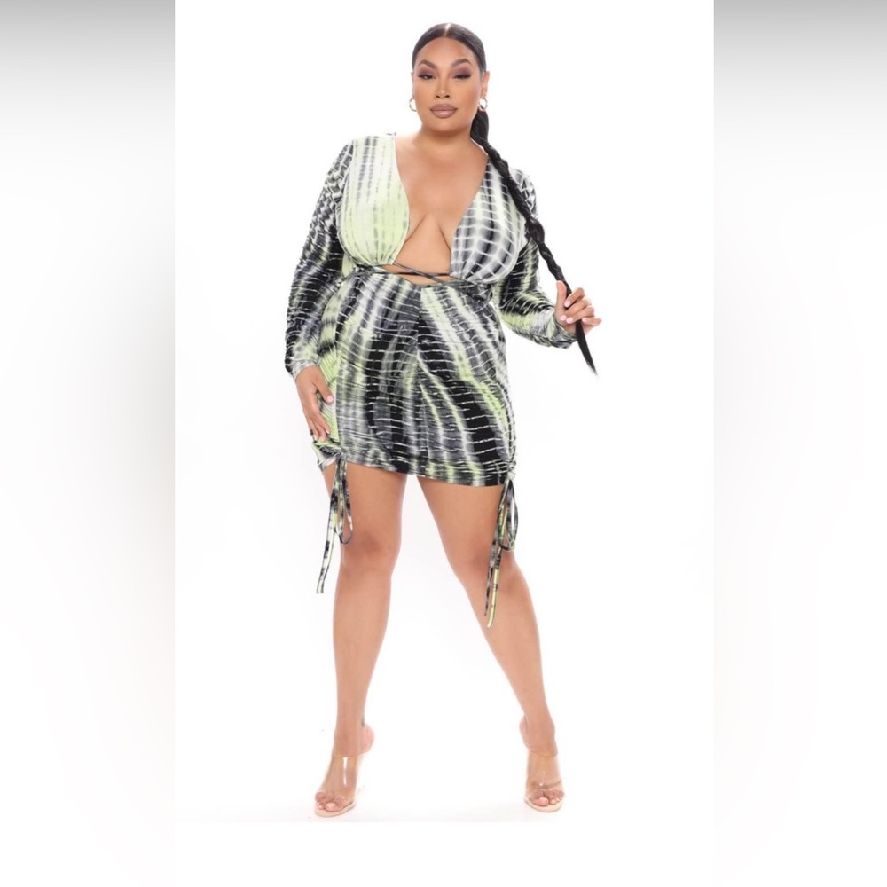 Fashion Nova Ruche Tie Dye mini dress.